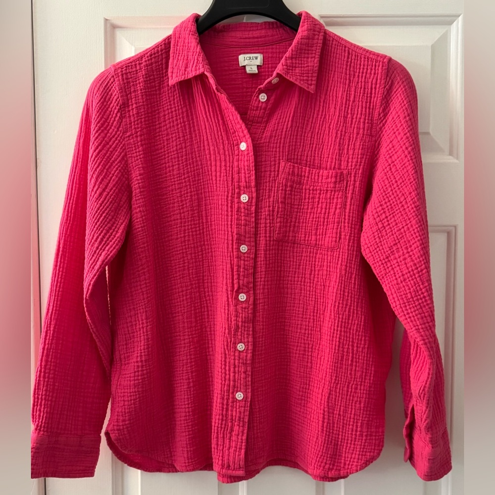 J. Crew Hot Pink Button-Down Gauze Shirt